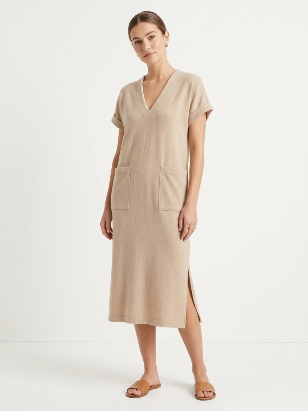 Le Fou Wilfred Aritzia Cashmere Wool Knit V-Neck Midi Dress Sz M